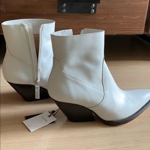 Zara White Leather Cowboy Ankle Boots